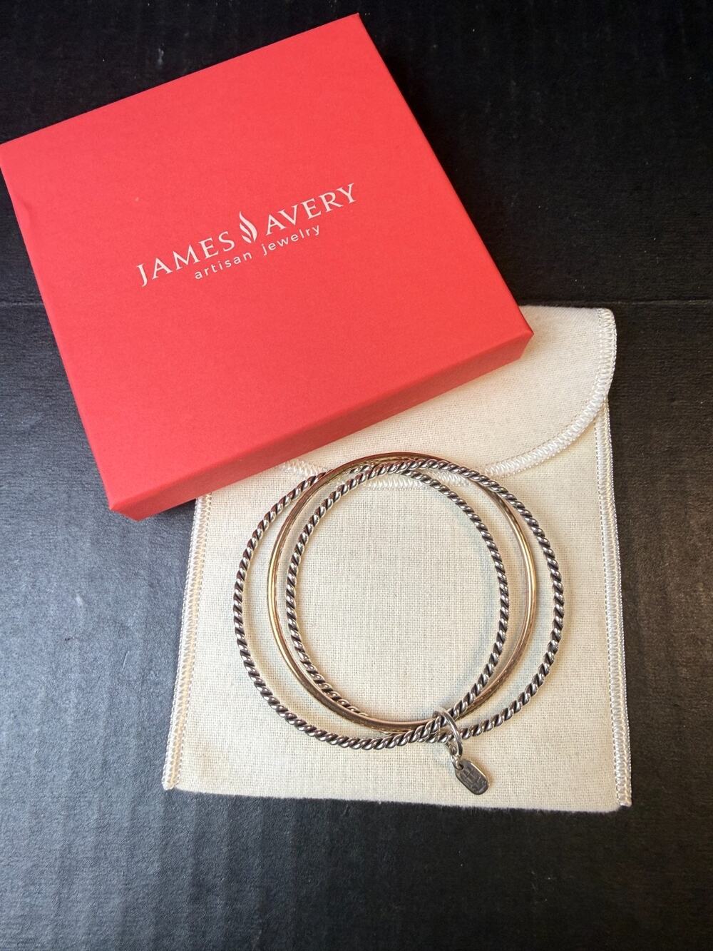 Retired James Avery Bronze Sterling 925 Continuous Twist Bangle Bracelet Sz L
